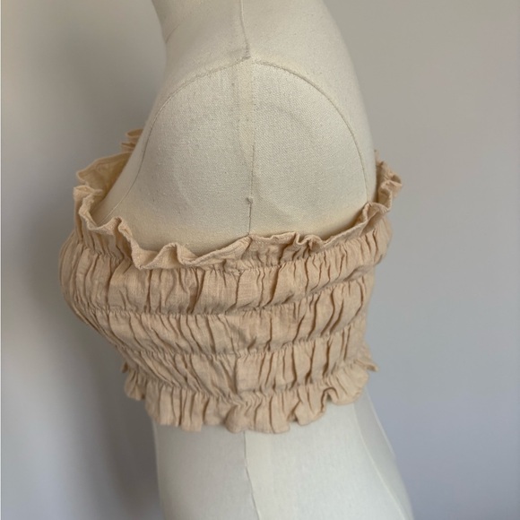 Tan Smocked Ruffled Sleeveless Crop Top - Picture 4 of 6